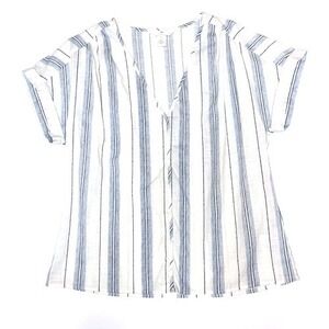 H&M Short Sleeve V-Neck Cotton Blouse Blue/Cream, Stripes, Size Small Beach Vibe